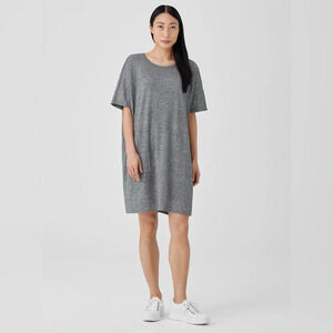 Eileen Fisher Organic Cotton Hemp Shift Dress Heather Gray Pockets Size XS
